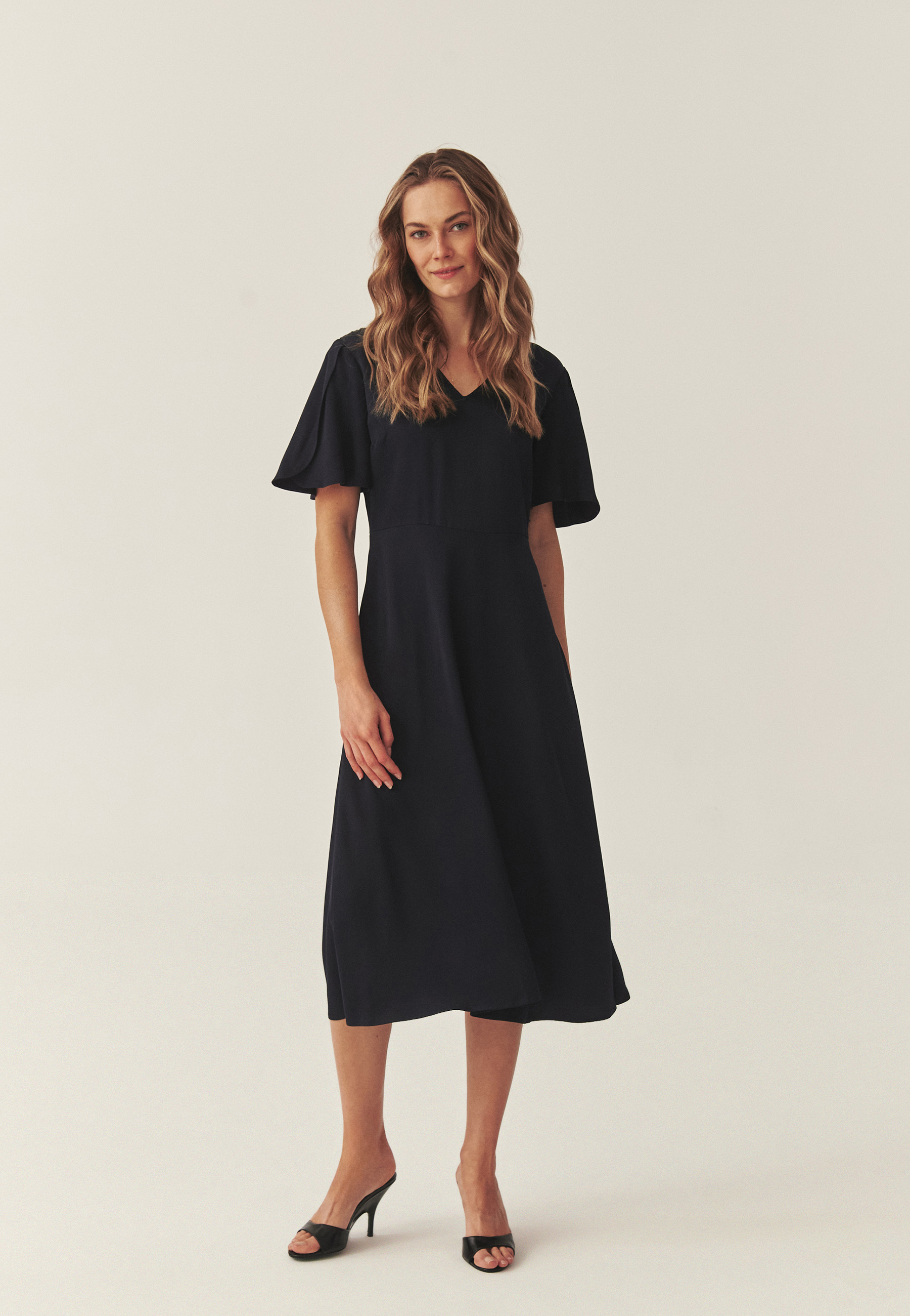 SATIN MIDI DRESS - FLORITA NAVY BLUE 2