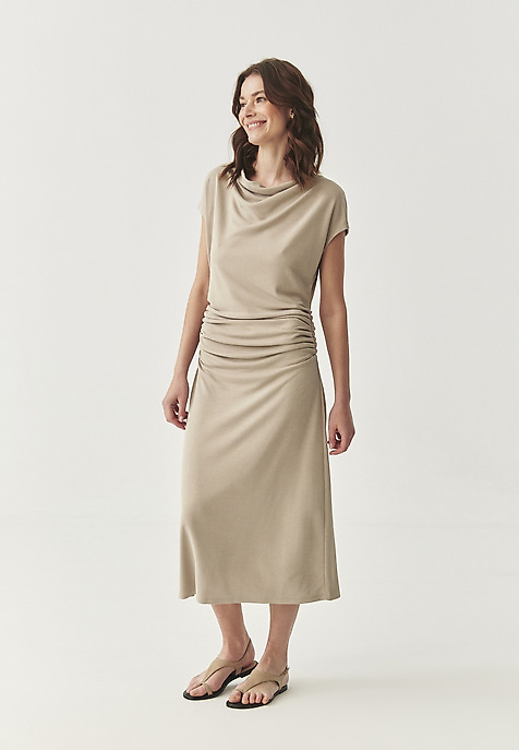 SIMPLE MIDI DRESS WITH MODAL - SELINI BEIGE 2
