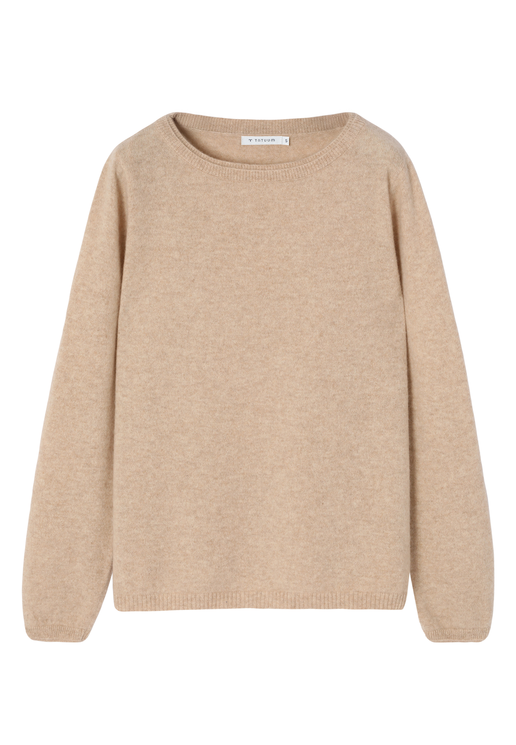 KASZMIROWY SWETER Z DEKOLTEM W ŁÓDKĘ - LEMON BEŻOWY 2