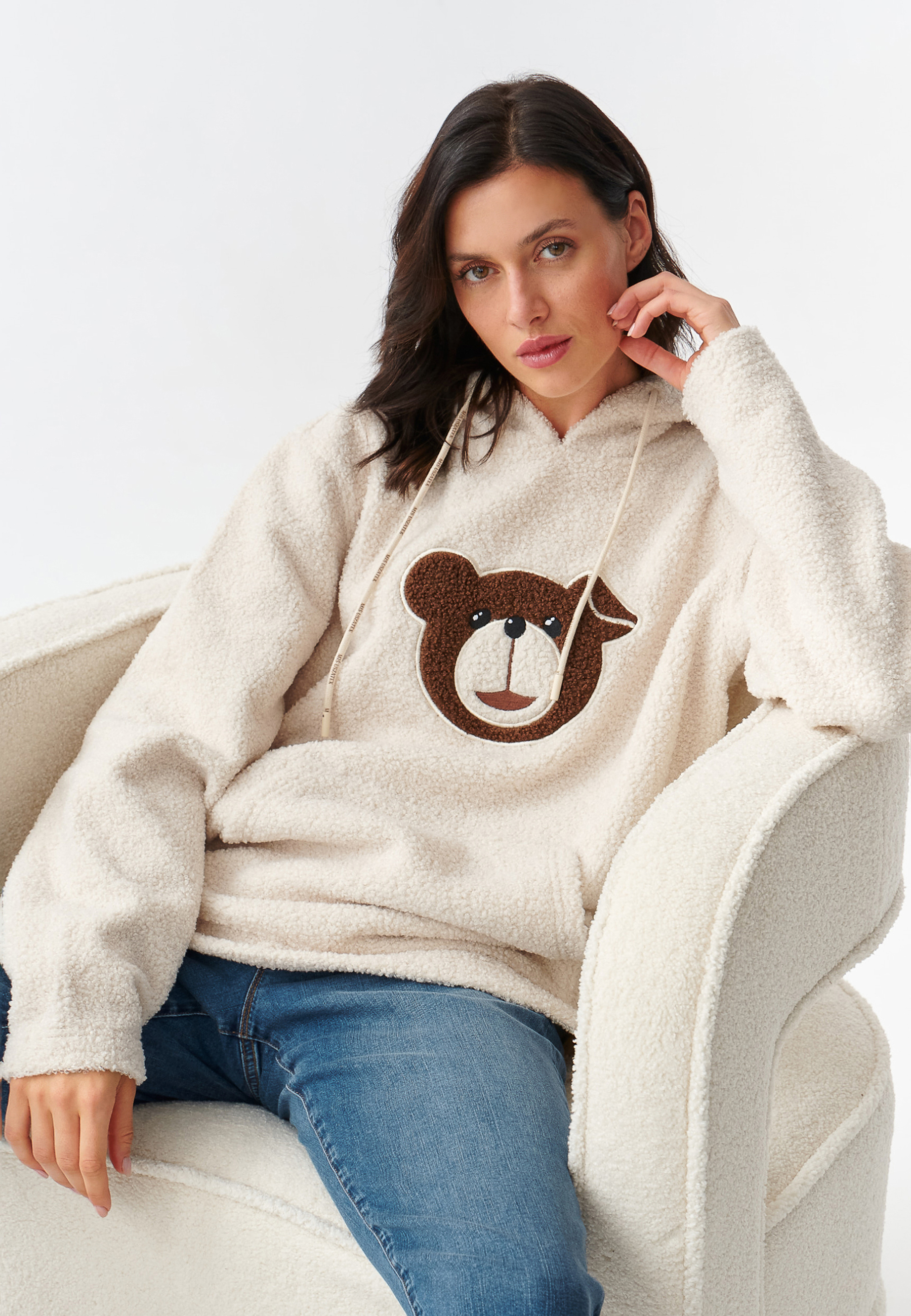 BLUZA DAMSKA TYPU OWIECZKA Z NASZYWKĄ Z MISIEM USZATKIEM MARAKIN WOMEN