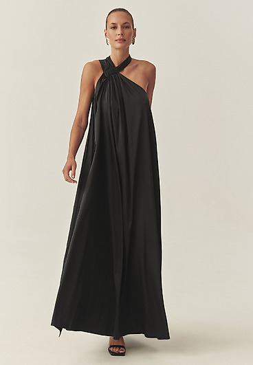 TKANINOWA SATYNOWA SUKIENKA MAXI BEZ RĘKAWÓW — LENORA TKANINOWA SATYNOWA SUKIENKA MAXI BEZ RĘKAWÓW — LENORA