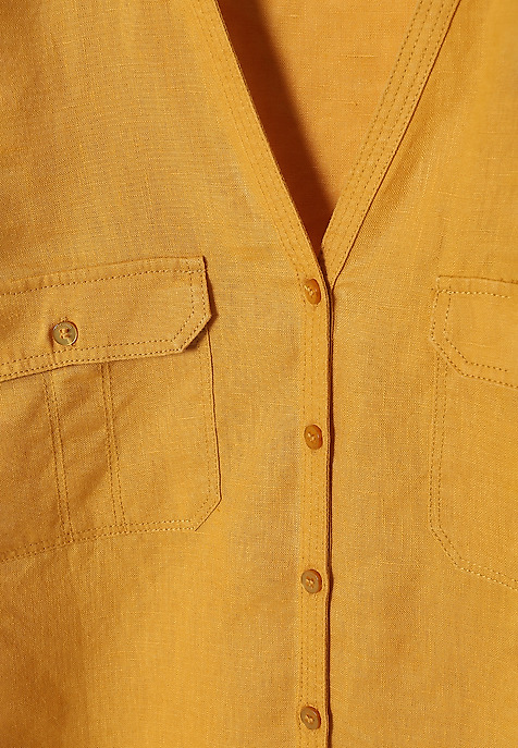 LADIES’ LINEN SHIRT WITH ROLLED-UP SLEEVES - JUSTYNA YELLOW 2
