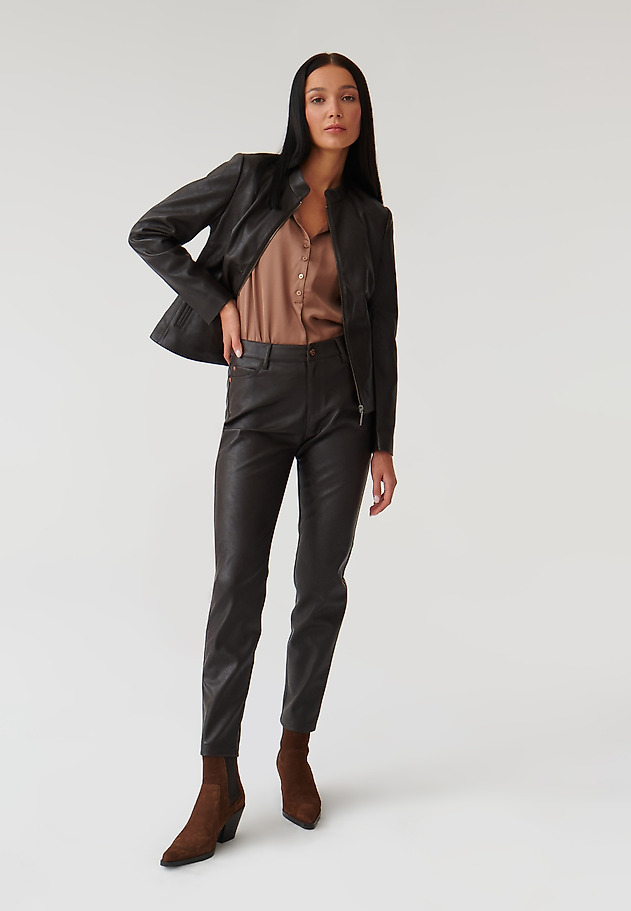 LADIES’ JACKET IN KNITTED FABRIC IMITATING LEATHER BAMI LADIES’ JACKET IN KNITTED FABRIC IMITATING LEATHER BAMI BRĄZOWY 2