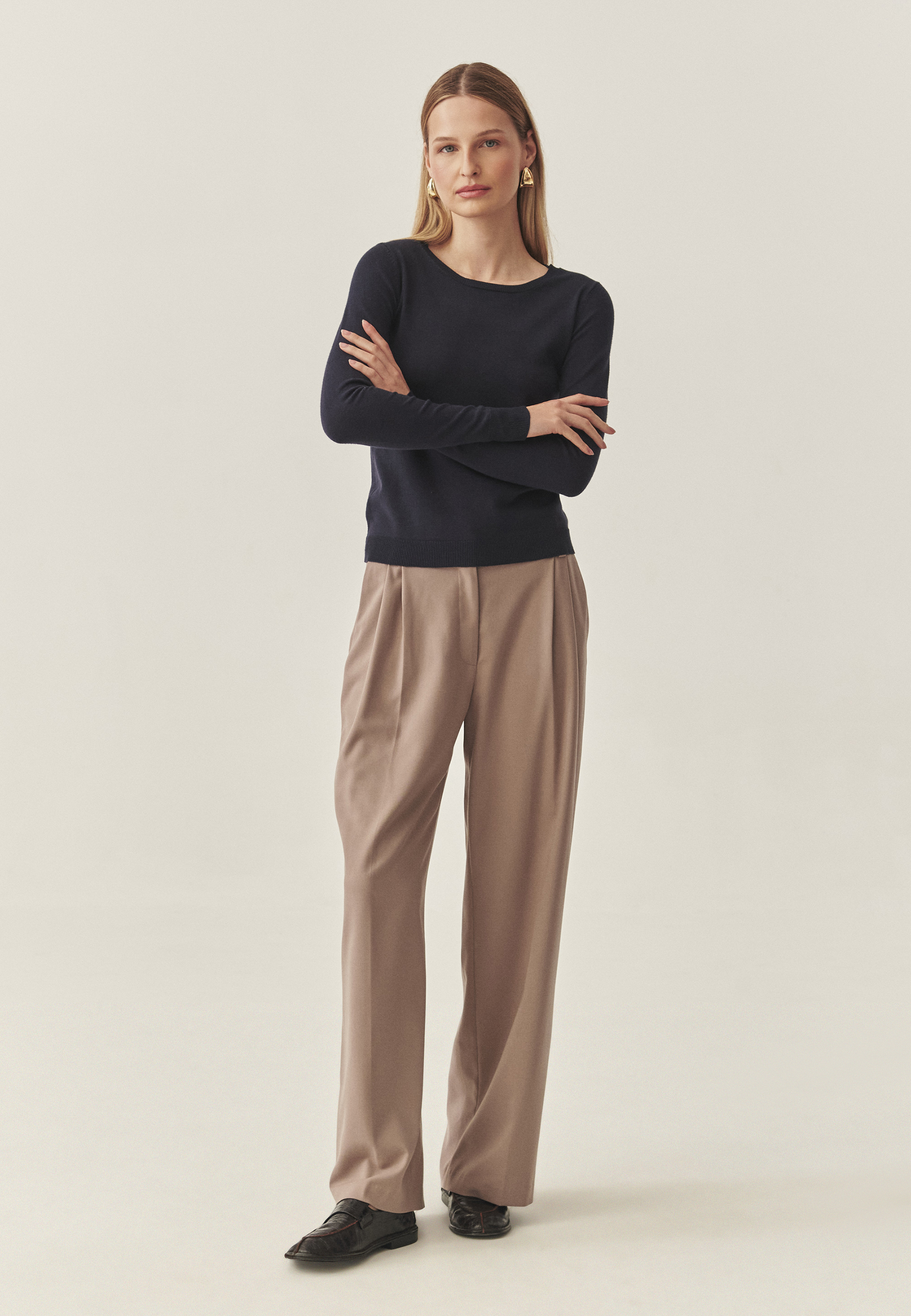 PULOVER CLASIC DE DAMĂ, CU DECOLTEU ROTUND - TESSINI BLEUMARIN 2