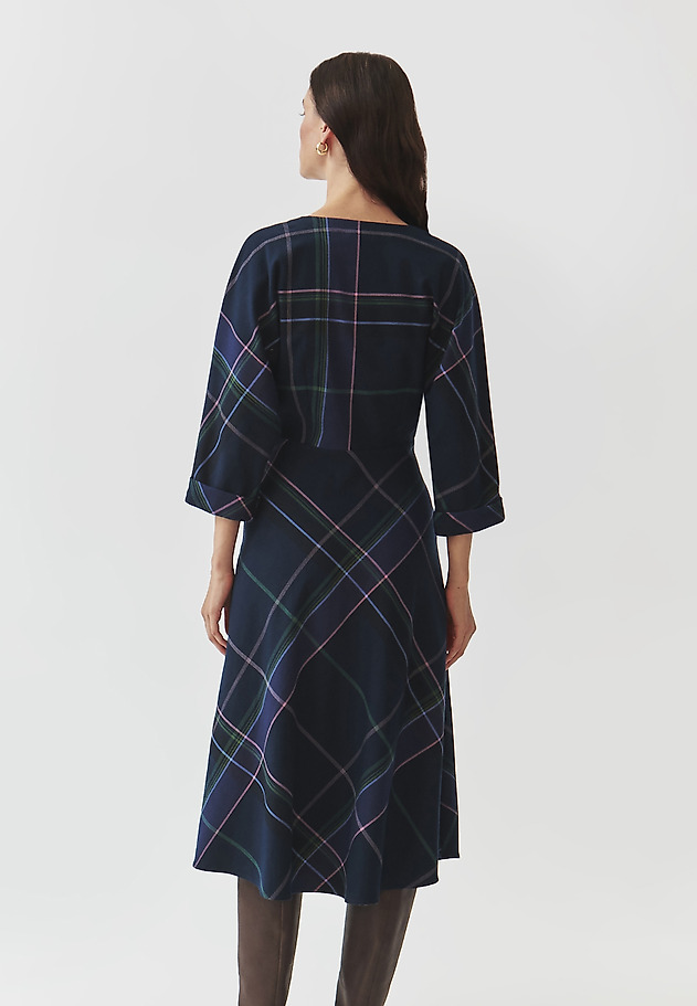 3/4 SLEEVE FLARED CHECKERED FABRIC DRESS — SAMOTALI 3/4 SLEEVE FLARED CHECKERED FABRIC DRESS — SAMOTALI MULTIKOLOR 4