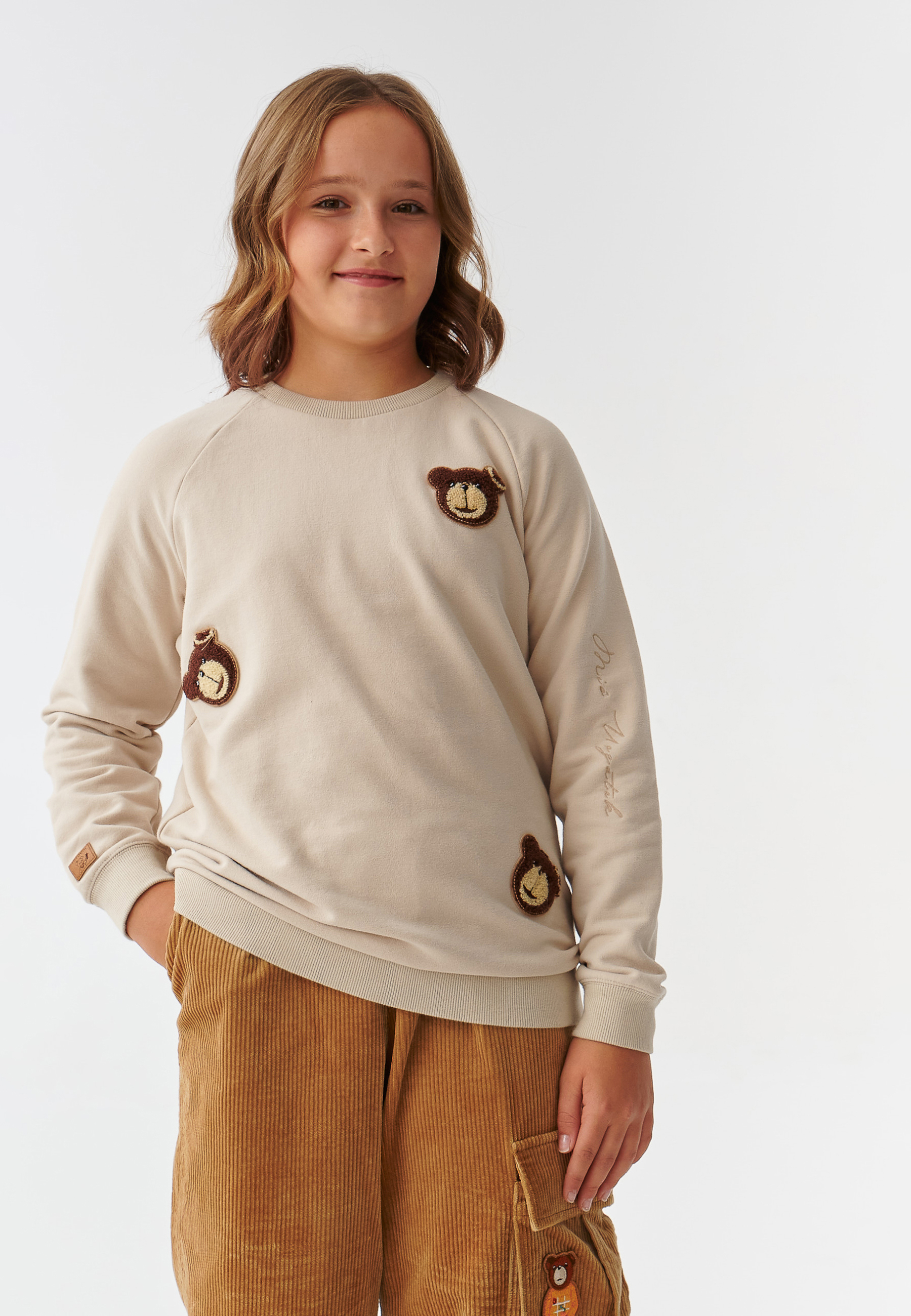BLUZA DZIECIĘCA Z NASZYWKAMI Z MISIEM USZATKIEM MALKA KIDS BEŻOWY 2