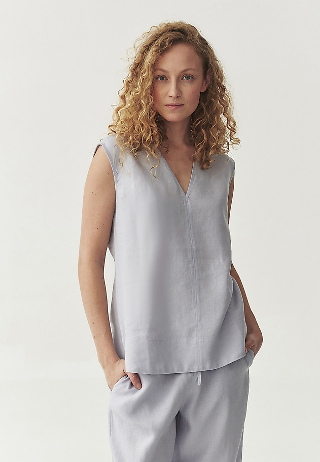 SLEEVELESS LINEN BLOUSE - LUIZA SLEEVELESS LINEN BLOUSE - LUIZA FIOLETOWY 2