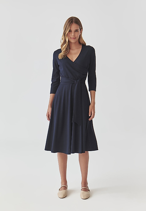 LADIES’ DRESS WITH A V-SHAPED NECKLINE - IGA NAVY BLUE 2