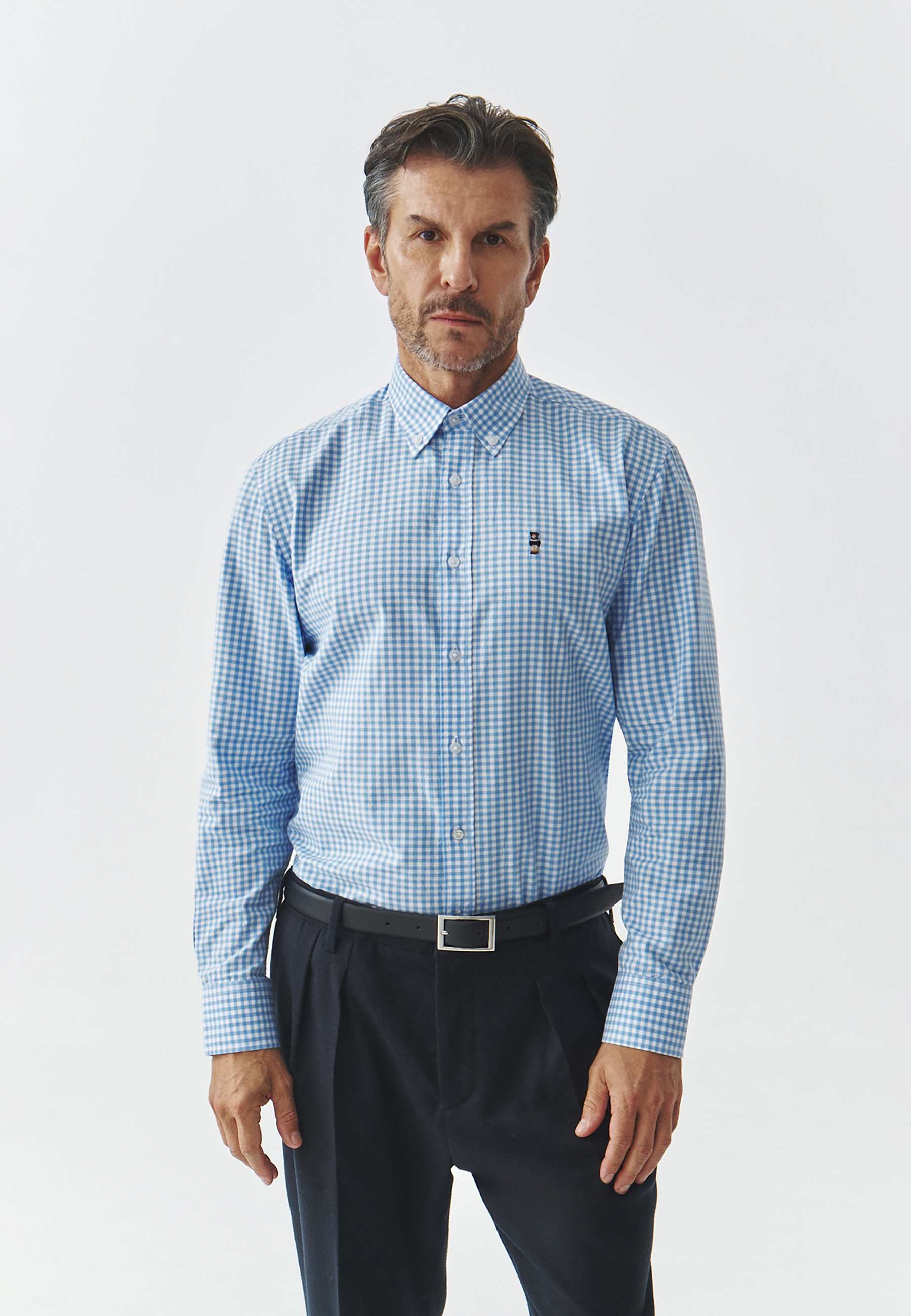 BAWEŁNIANA KOSZULA MĘSKA W DROBNĄ KRATĘ — MARCO 4 NIEBIESKI 2