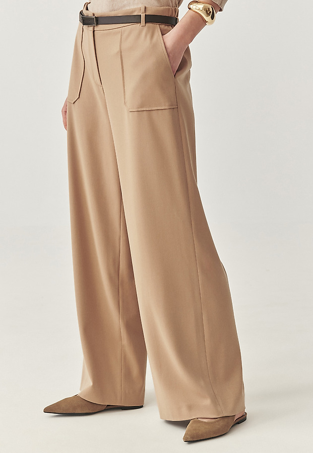 WOVEN TROUSERS WITH A BELT AND WIDE LEGS - FEDORA WOVEN TROUSERS WITH A BELT AND WIDE LEGS - FEDORA BEIGE 1