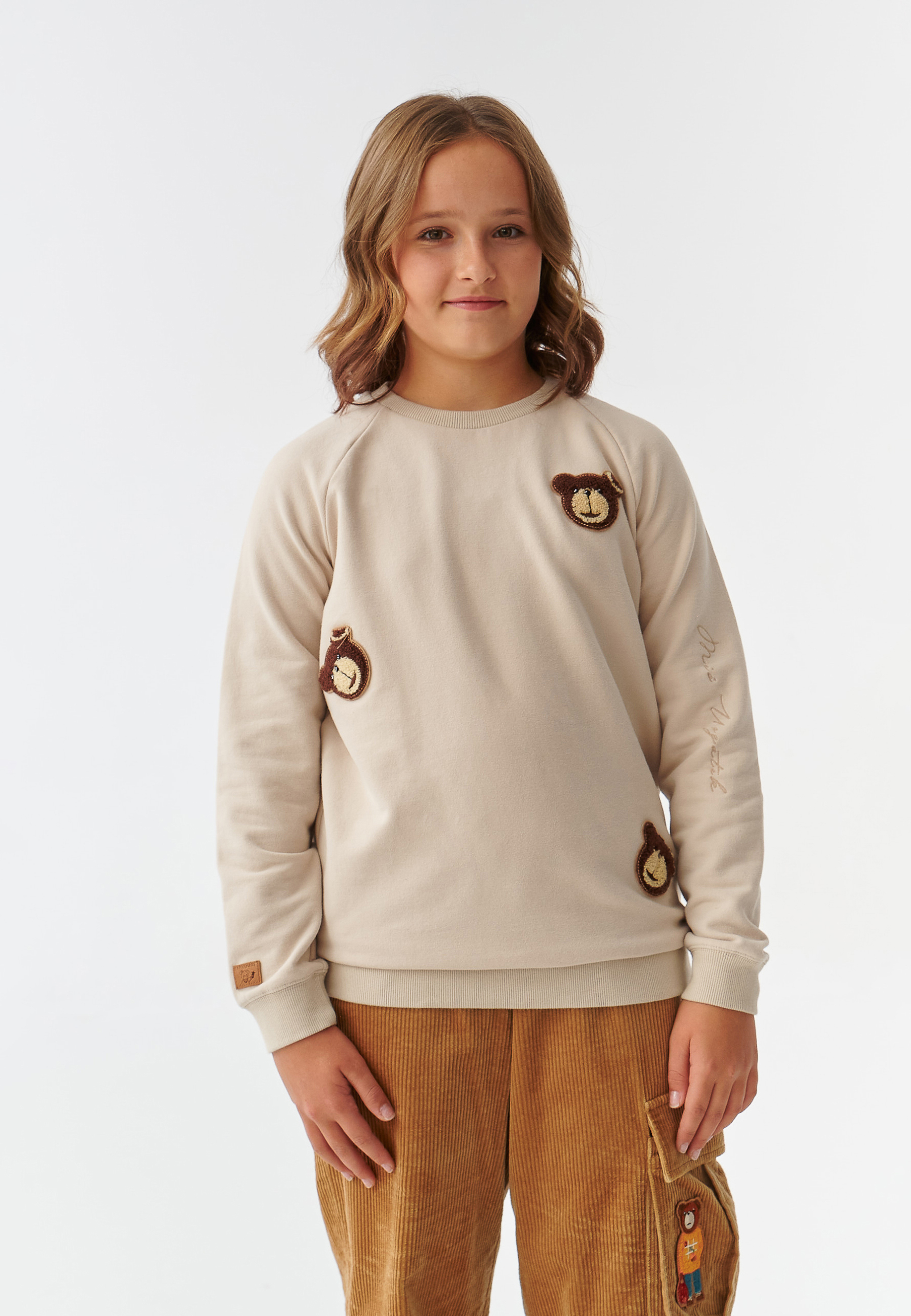 BLUZA DZIECIĘCA Z NASZYWKAMI Z MISIEM USZATKIEM MALKA KIDS BEŻOWY 2