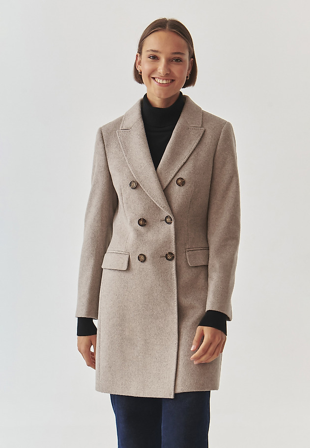 LADIES' FABRIC DOUBLE-BREASTED COAT - TELMA LADIES' FABRIC DOUBLE-BREASTED COAT - TELMA BEŻOWY 2