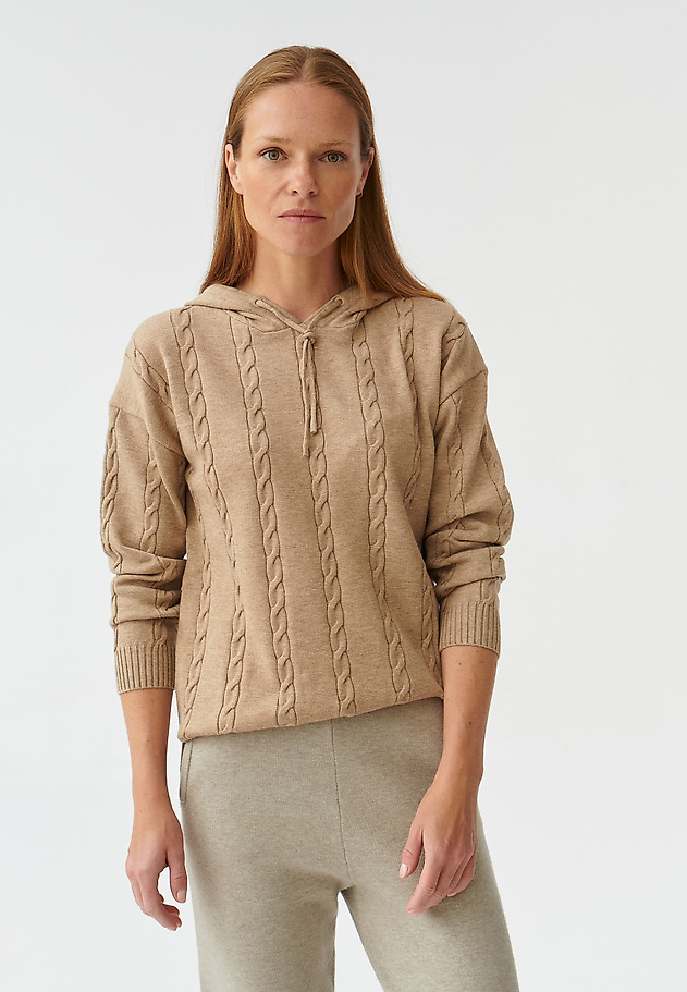 SWETER DAMSKI Z KAPTUREM PILOWO SWETER DAMSKI Z KAPTUREM PILOWO BEŻOWY 3