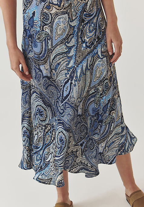 LADIES’ PATTERNED SATIN MIDI SKIRT - SATINI 7 MULTICOLOR 2