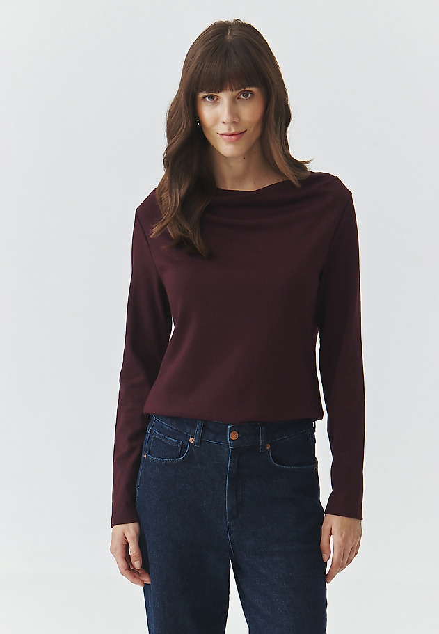 KNITTED BLOUSE WITH A WATERFALL NECKLINE — RITA KNITTED BLOUSE WITH A WATERFALL NECKLINE — RITA PURPLE 1