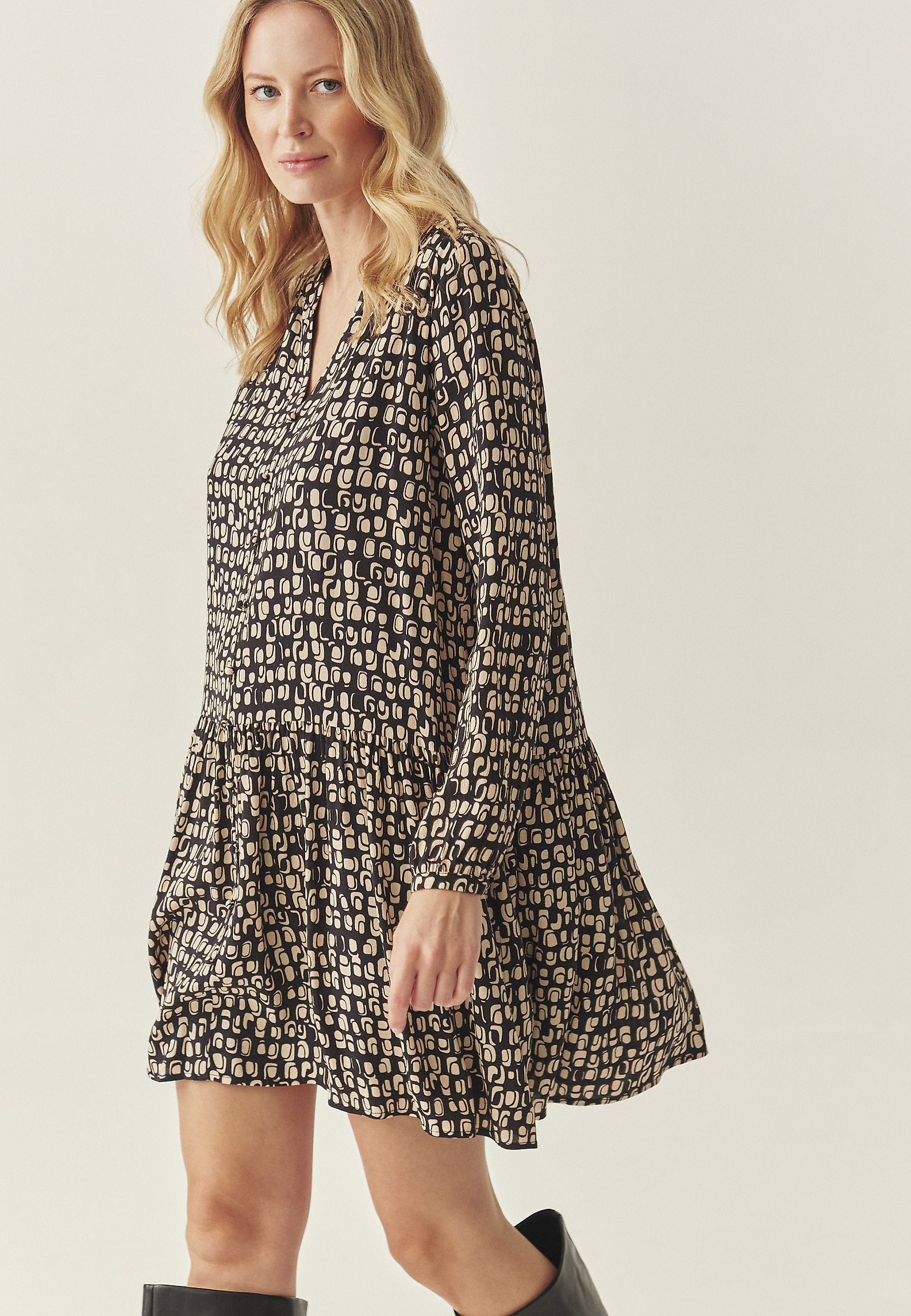 VISCOSE DRESS WITH ORIGINAL DESIGN - MARLI VISCOSE DRESS WITH ORIGINAL DESIGN - MARLI BROWN 117742