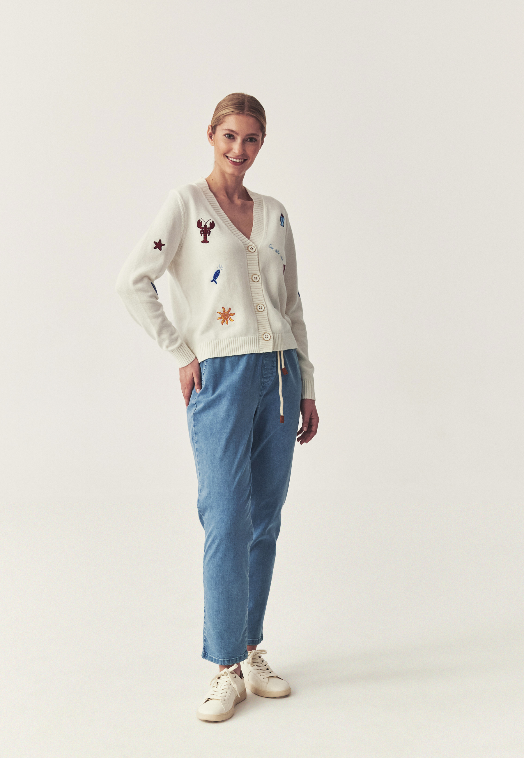 HAFTOWANY KARDIGAN Z BAWEŁNY - TEDA ECRU 2