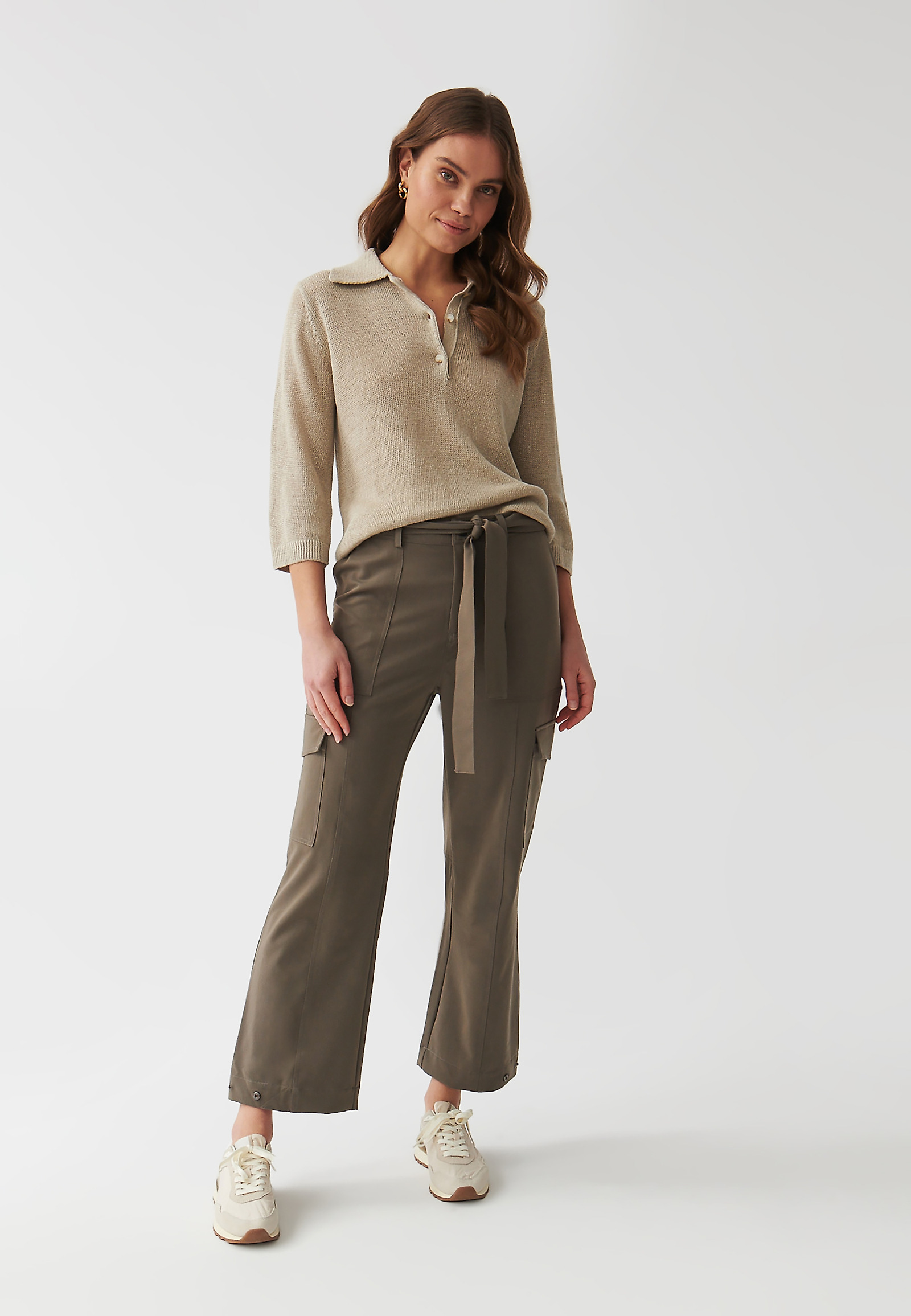 LADIES’ LINEN SWEATER WITH A COLLAR - TASZKA LADIES’ LINEN SWEATER WITH A COLLAR - TASZKA BEIGE 95976