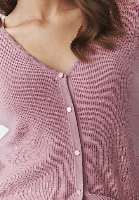 LADIES' UNBUTTONED JUMPER IN MERINO WOOL — ELLA PINK 2