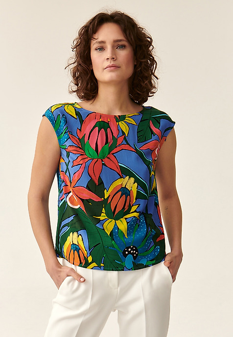 BLUZĂ DE DAMĂ, CU MODEL, DIN TRICOT, CU MÂNECI SCURTE AFELI MULTICOLOR 2