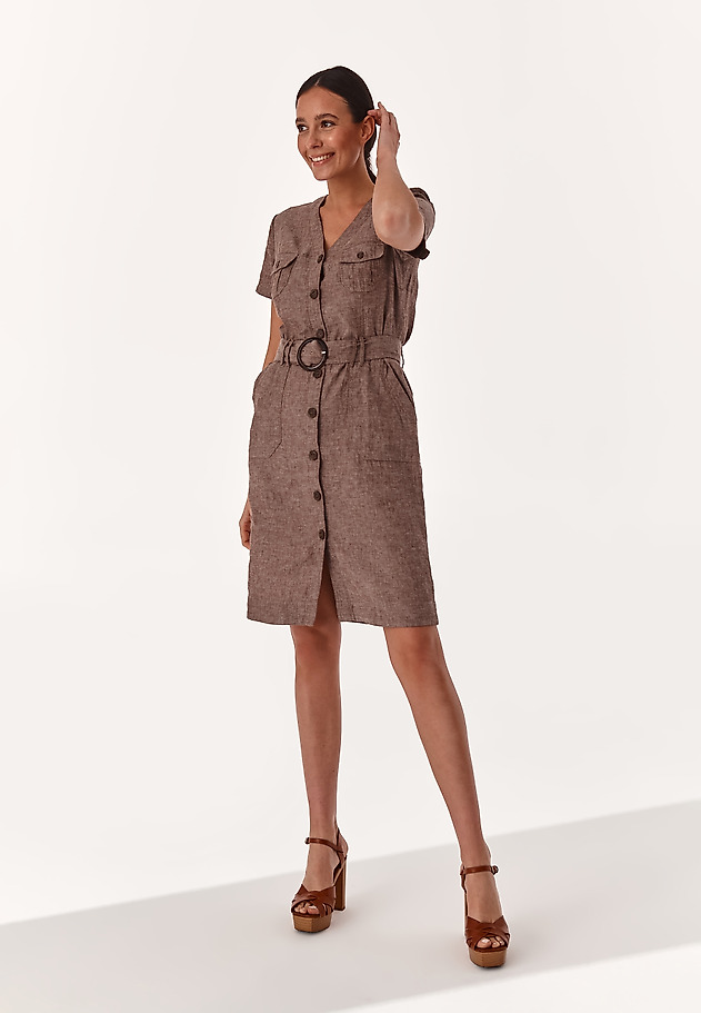LADIES' LINEN DRESS SOFORIA 1 LADIES' LINEN DRESS SOFORIA 1 BROWN 3