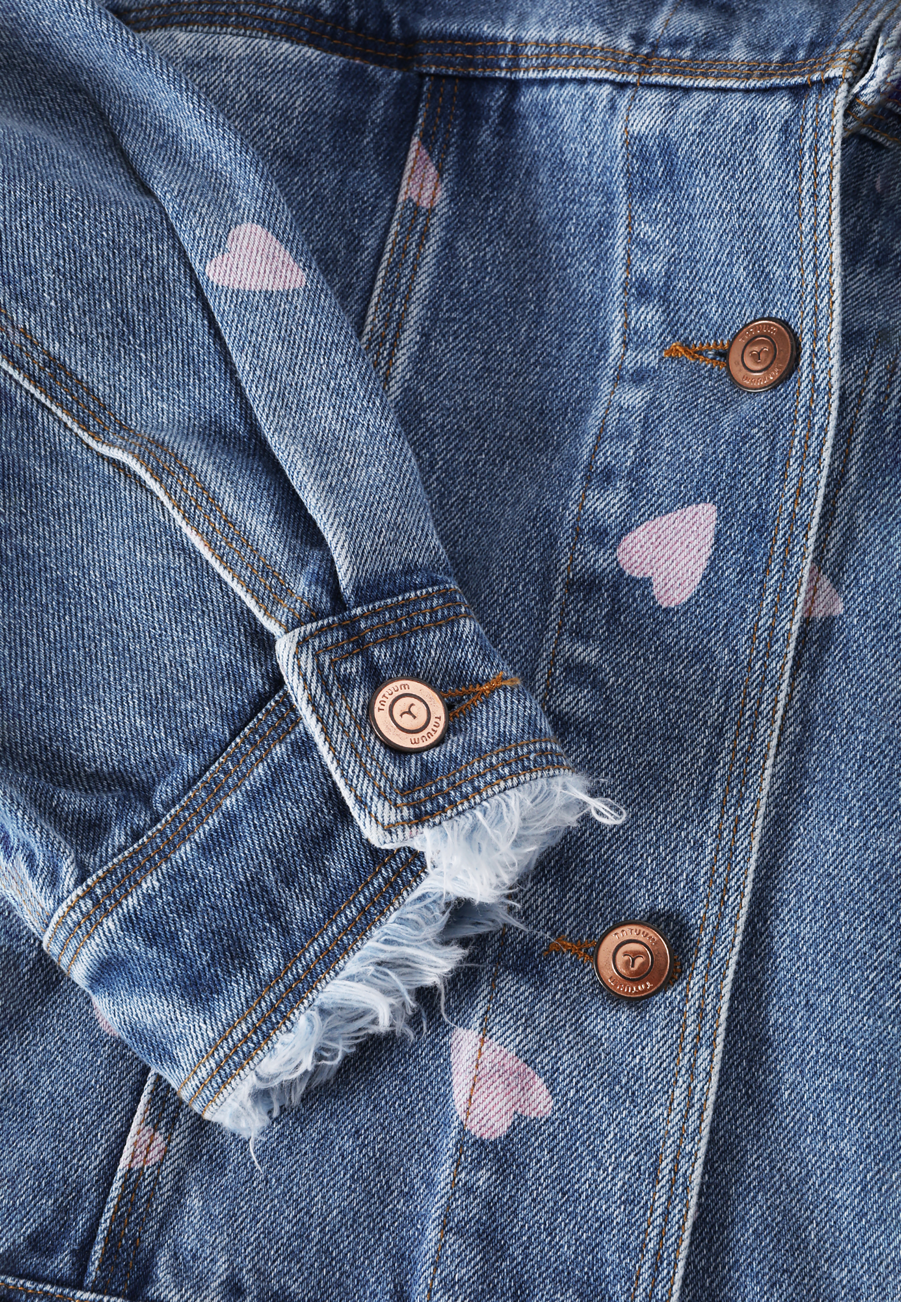 即完売人気】CALEE ROSE PATTERN JACQUARD DENIM Final Sale Plus Size 2pc Set Distressed Denim Jacket & Pants