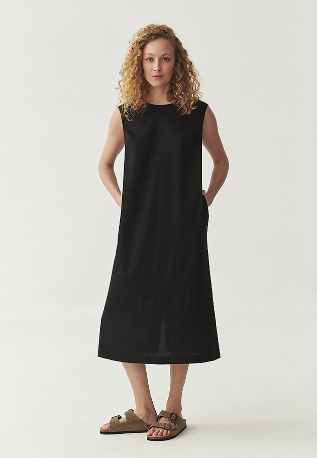 CLASSIC HEMP WOVEN MIDI DRESS - KOKI CLASSIC HEMP WOVEN MIDI DRESS - KOKI CZARNY 1