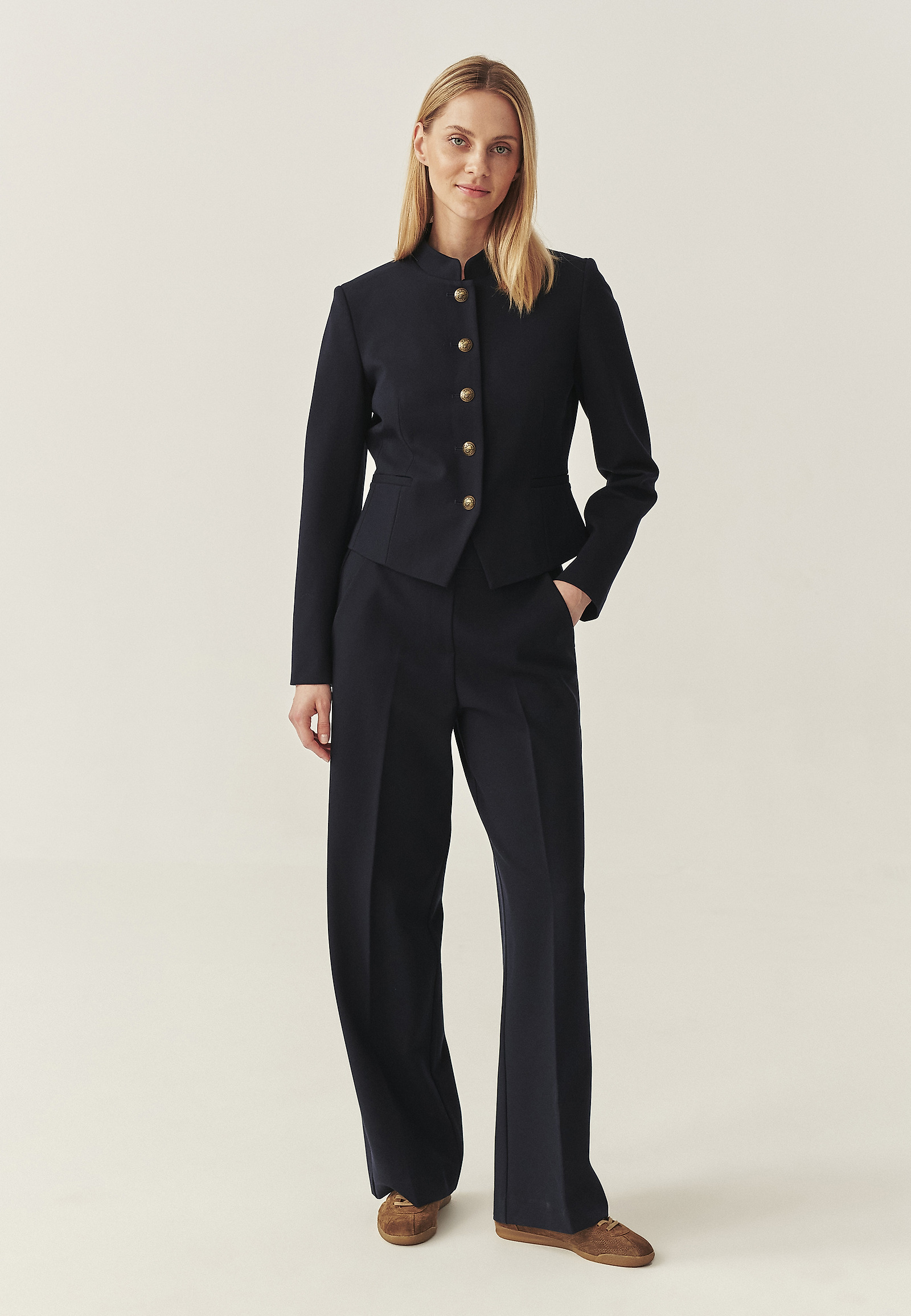 KNITTED TROUSERS WITH WIDE LEG AND DECORATIVE BUTTONS - LEMKI KNITTED TROUSERS WITH WIDE LEG AND DECORATIVE BUTTONS - LEMKI NAVY BLUE 114919