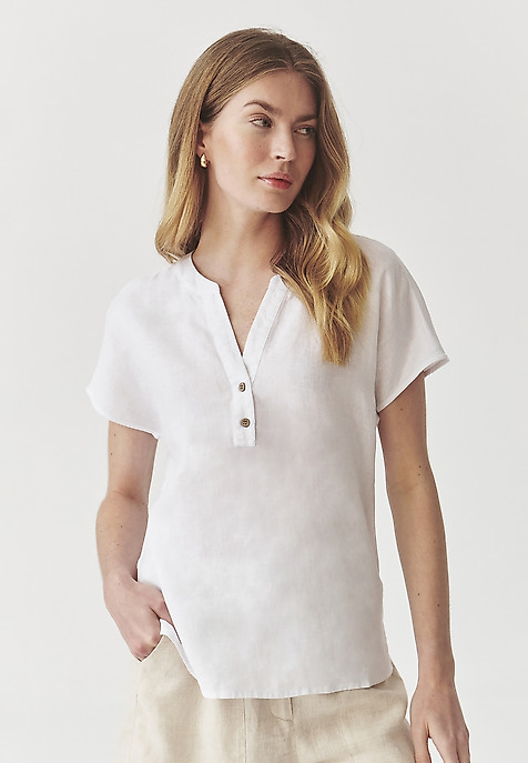 LADIES’ LINEN BLOUSE WITH COCONUT BUTTONS - MARELLI WHITE 2