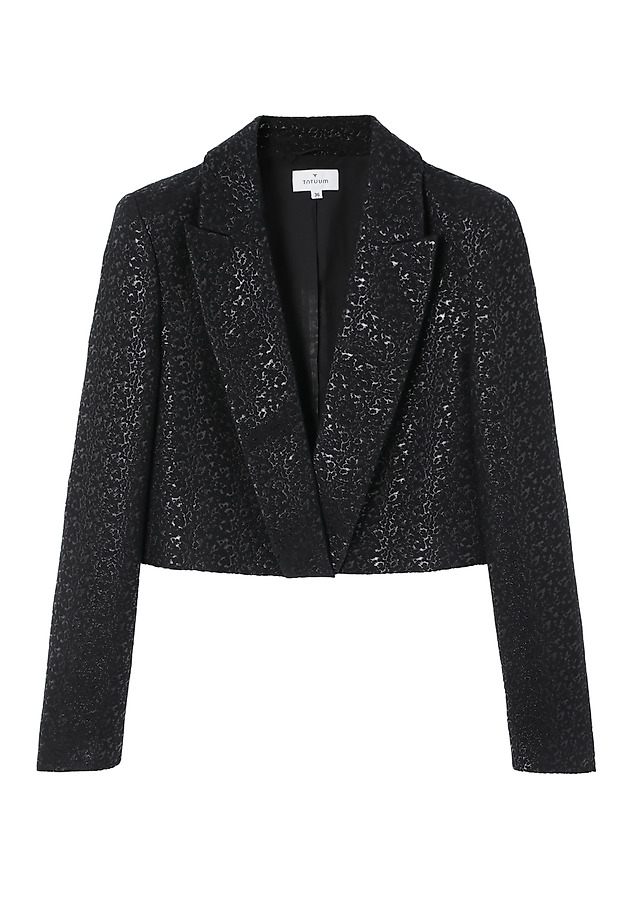 LADIES' SHORT WOVEN JACKET WITH SHINY PATTERN — KAMRA LADIES' SHORT WOVEN JACKET WITH SHINY PATTERN — KAMRA CZARNY 5
