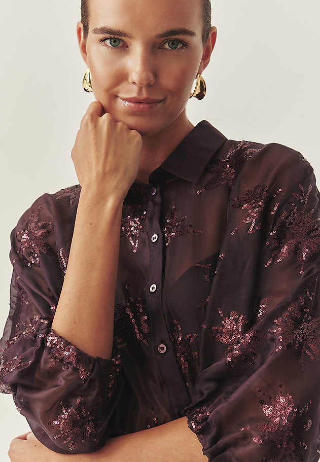 TRANSLUCENT SHIRT WITH SEQUINS - BRINI TRANSLUCENT SHIRT WITH SEQUINS - BRINI RED 5