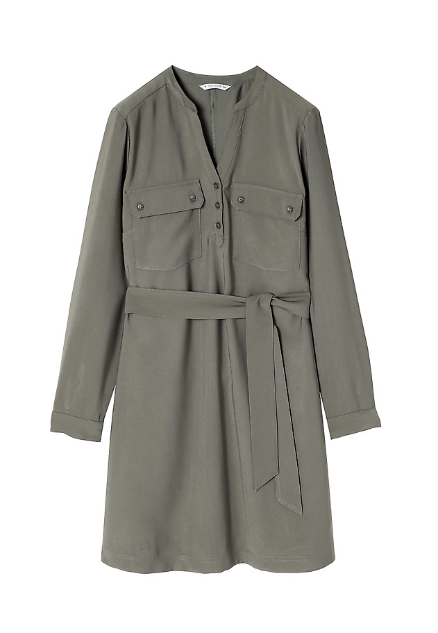 FABRIC DRESS WITH A TIED WAIST BELT - KORMO FABRIC DRESS WITH A TIED WAIST BELT - KORMO KHAKI 6