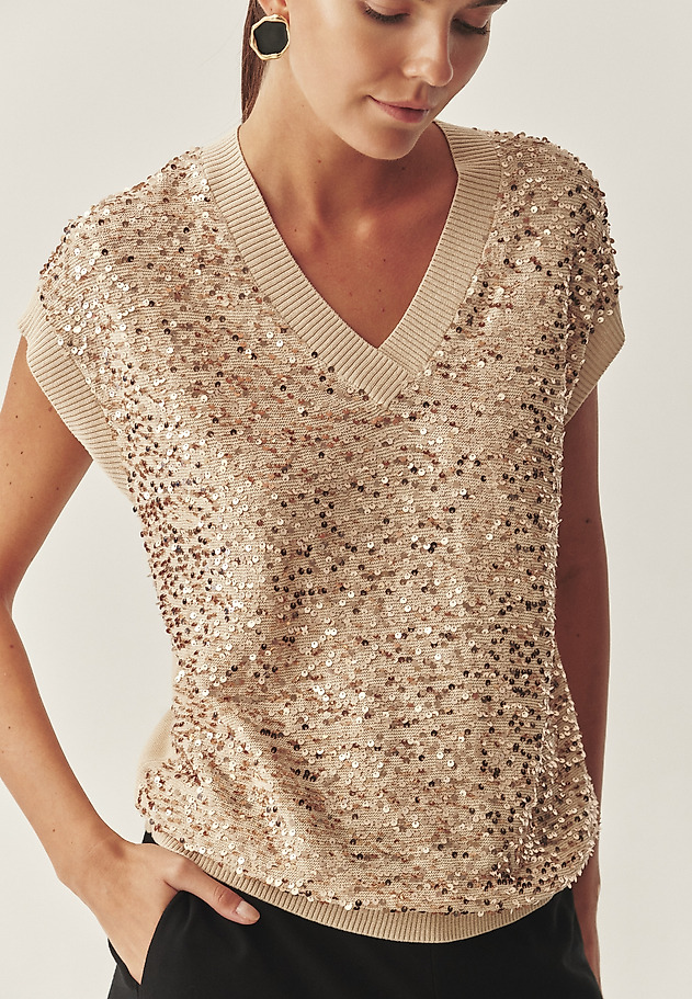 STYLISH JUMPER WITH SEQUIN DETAILS - ICOMA STYLISH JUMPER WITH SEQUIN DETAILS - ICOMA BEIGE 4