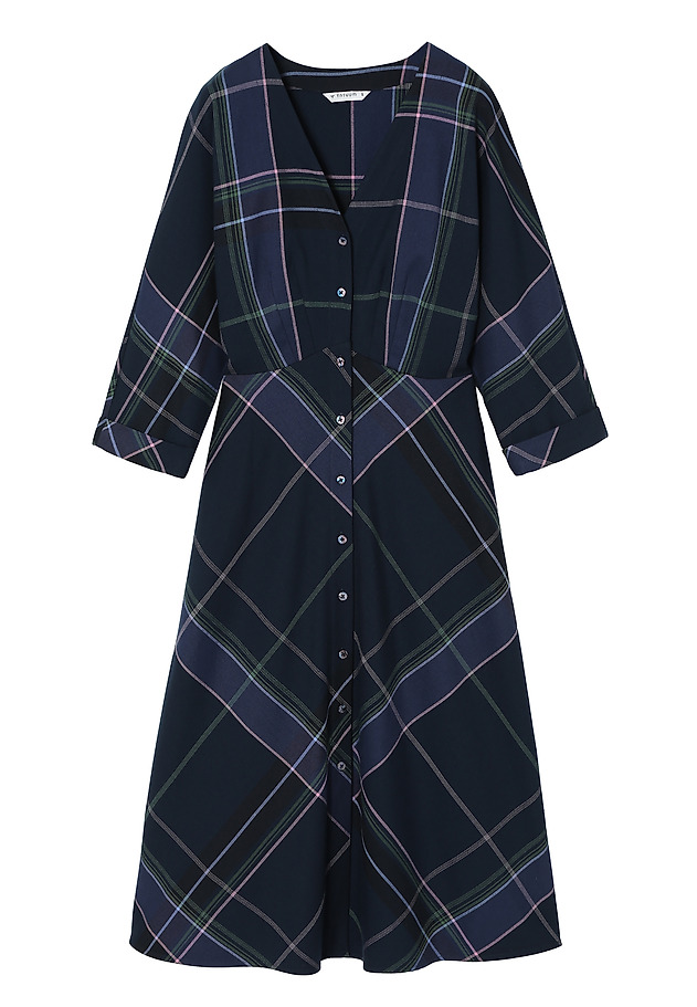 3/4 SLEEVE FLARED CHECKERED FABRIC DRESS — SAMOTALI 3/4 SLEEVE FLARED CHECKERED FABRIC DRESS — SAMOTALI MULTIKOLOR 7