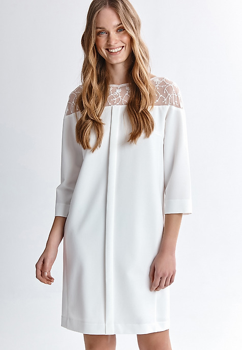 ELEGANCKA SUKIENKA Z HAFTEM - KARETA B ECRU 2