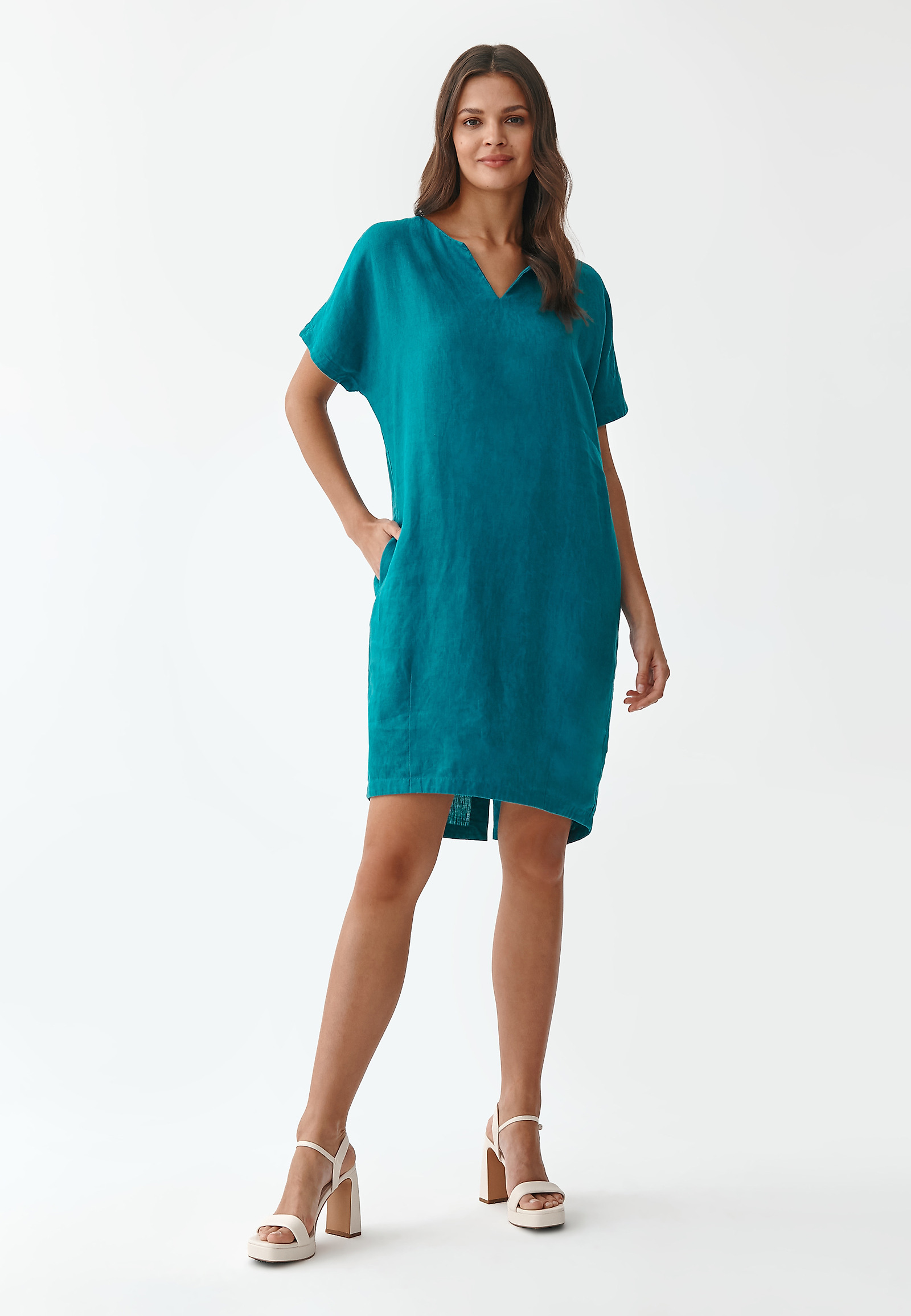 LADIES' LINEN DRESS OWERITA LADIES' LINEN DRESS OWERITA BLUE 79733