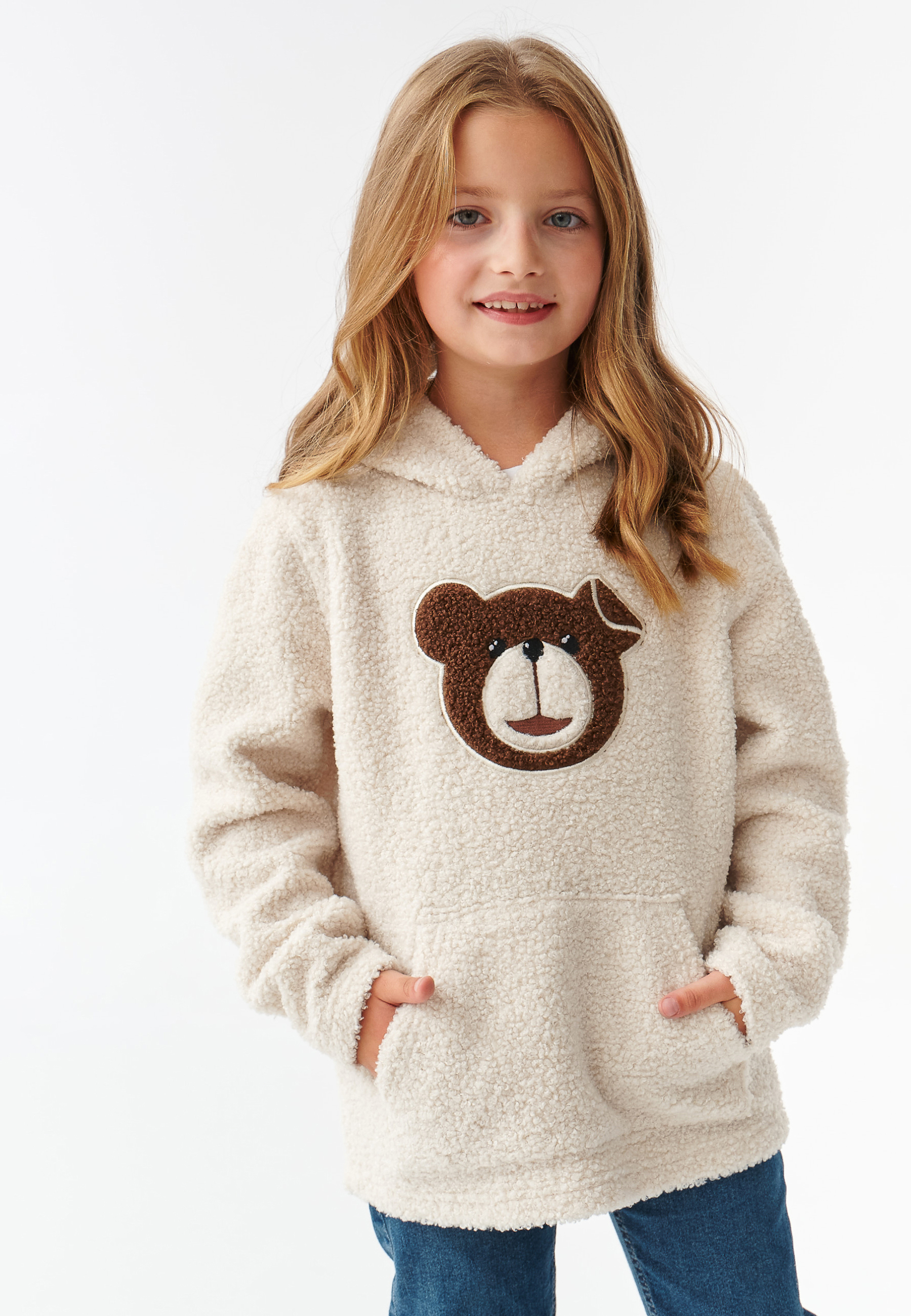BLUZA DZIECIĘCA TYPU OWIECZKA Z NASZYWKĄ Z MISIEM USZATKIEM MARAKIN KIDS ECRU 2
