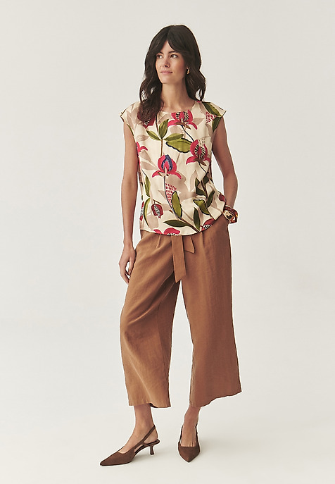 WZORZYSTA BLUZKA Z WISKOZY -  RAELA 2 BEŻOWY 2