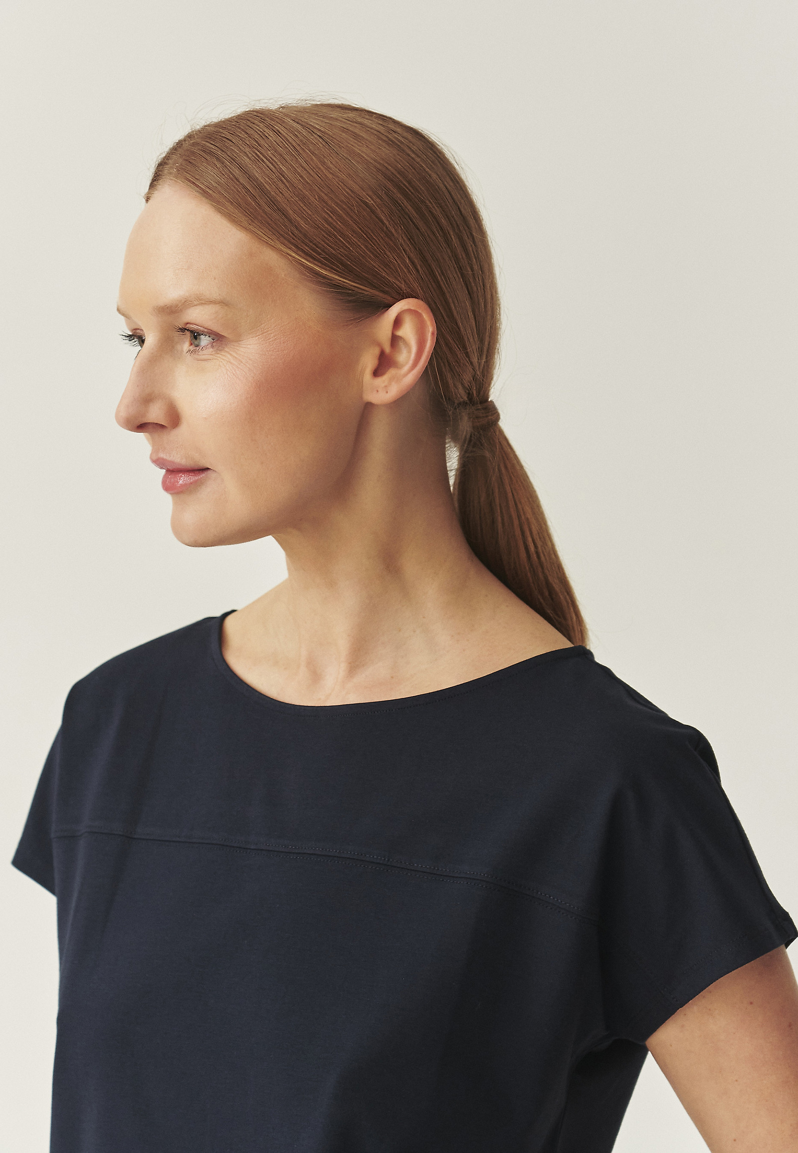 CASUAL BLOUSE IN COTTON-MODAL - MANDINI CASUAL BLOUSE IN COTTON-MODAL - MANDINI NAVY BLUE 111218