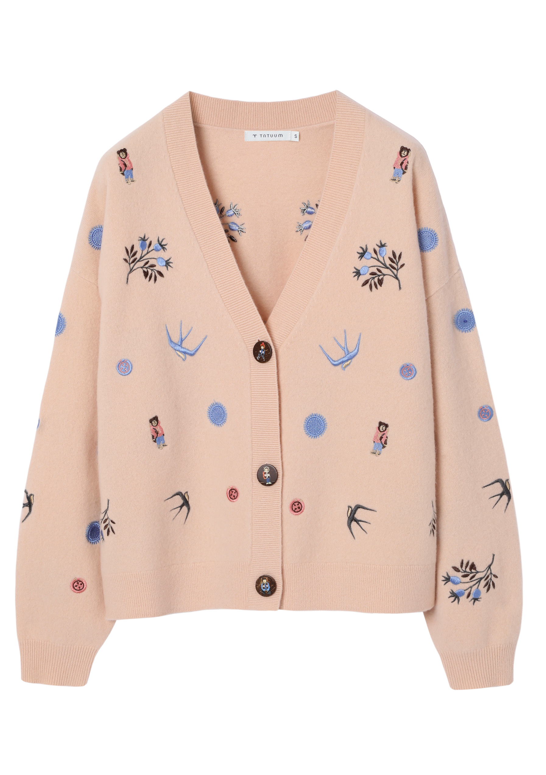 WEŁNIANY KARDIGAN Z BAJKOWYMI HAFTAMI - TEDA BEŻOWY 2