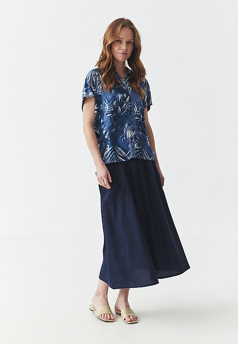 FLARED SKIRT WITH LINEN AND VISCOSE - MILA BLUE 2