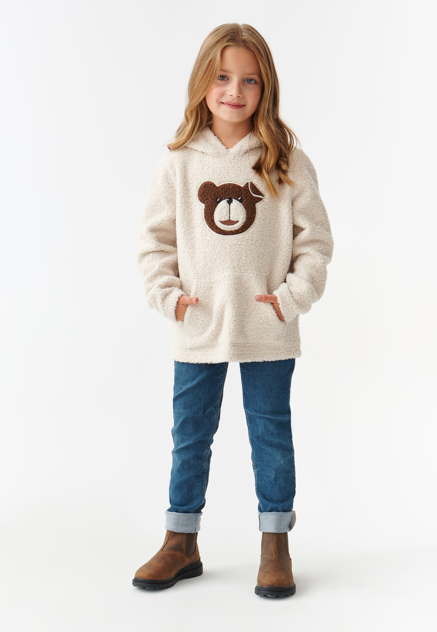 BLUZA DZIECIĘCA TYPU OWIECZKA Z NASZYWKĄ Z MISIEM USZATKIEM MARAKIN KIDS ECRU 2