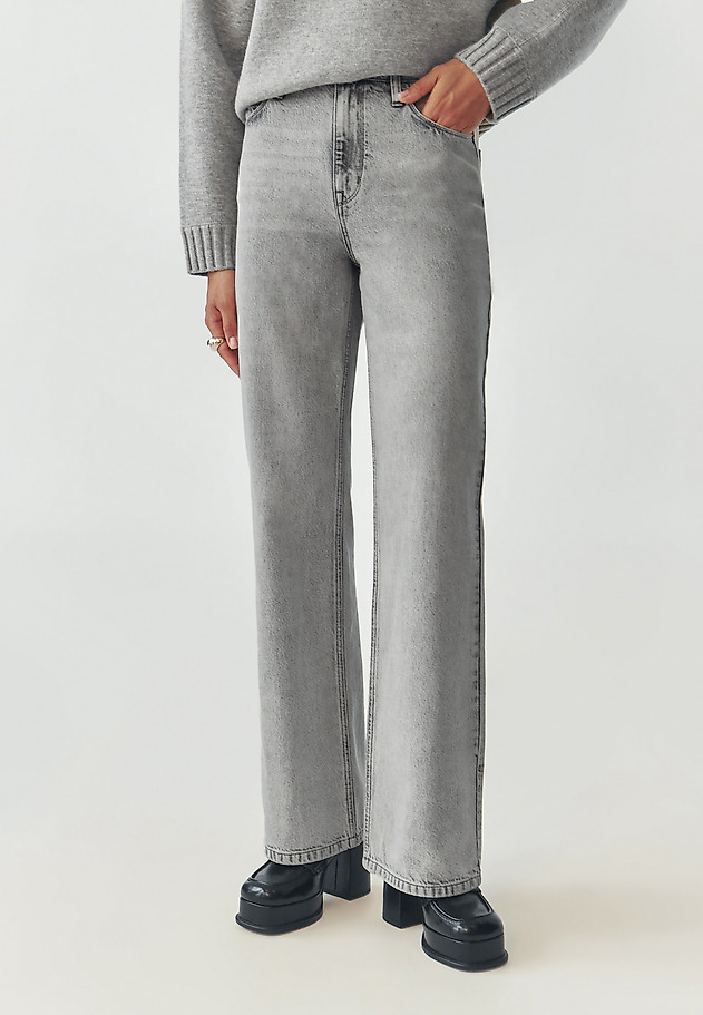 LADIES’ HIGH-WAISTED DENIM JEANS WITH WIDE LEG - RISO LADIES’ HIGH-WAISTED DENIM JEANS WITH WIDE LEG - RISO SZARY 3