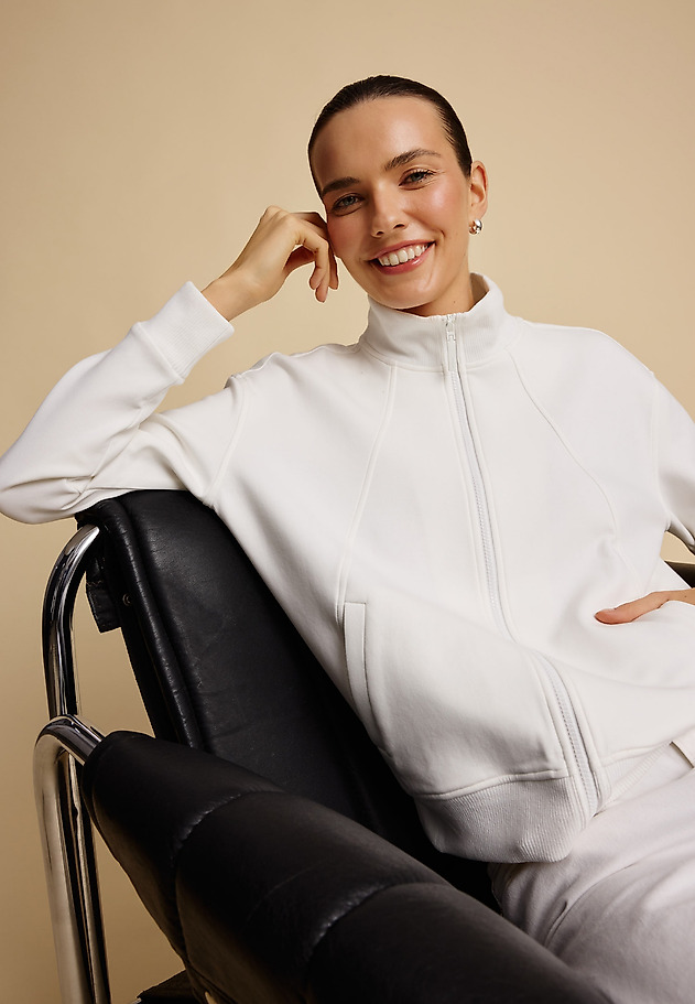 COTTON SWEATSHIRT WITH STAND-UP COLLAR - TONIA COTTON SWEATSHIRT WITH STAND-UP COLLAR - TONIA ECRU 1