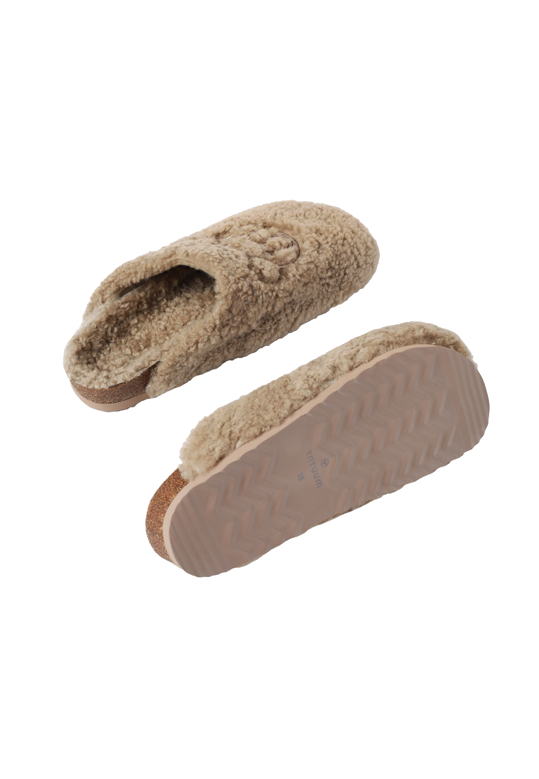 WEŁNIANE KLAPKI DAMSKIE Z WYSZYWANĄ APLIKACJĄ — KAPIKA BEŻOWY 2