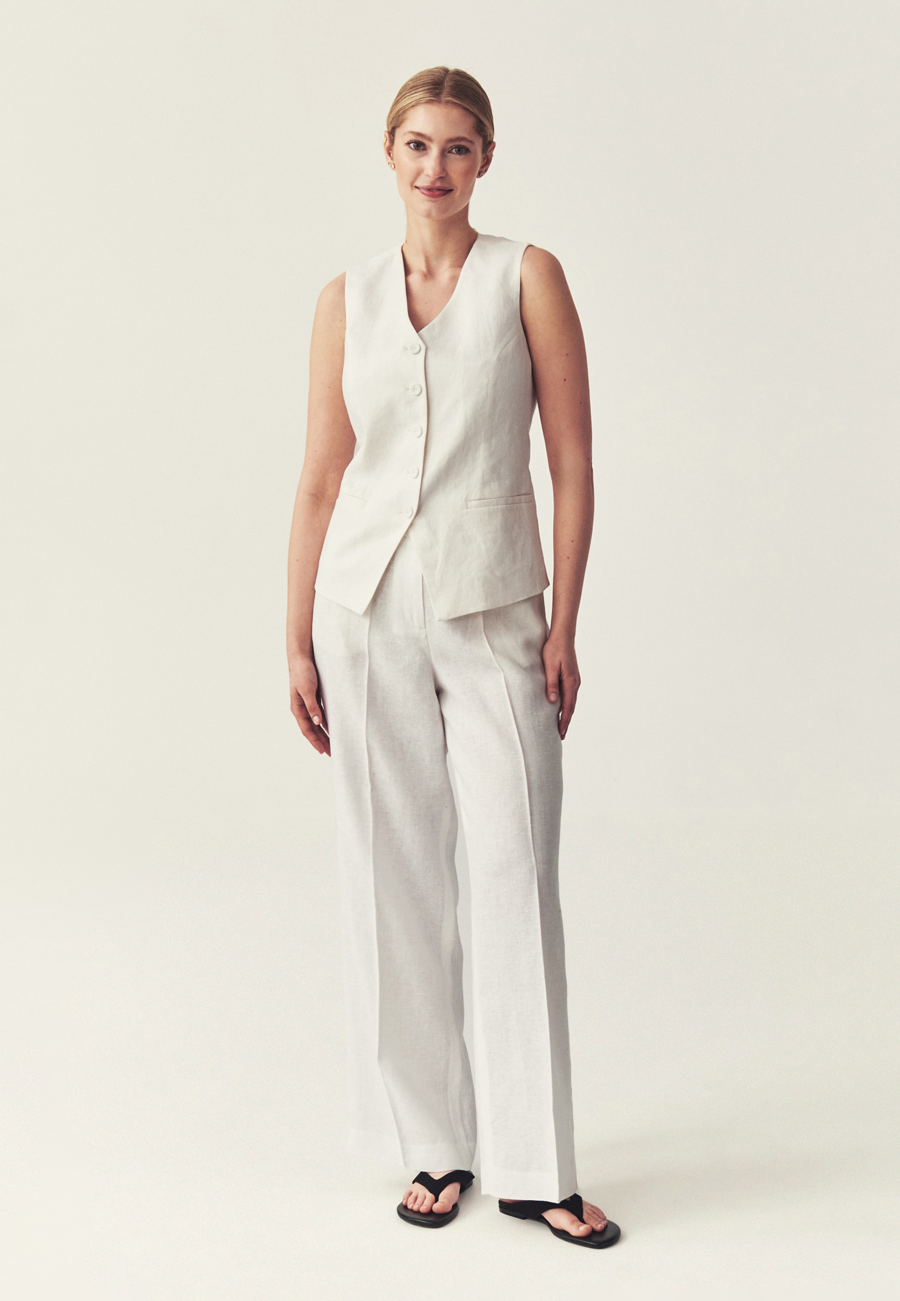 GARNITUROWE SPODNIE Z SZEROKĄ NOGAWKĄ - ZORTANA 1 ECRU 2