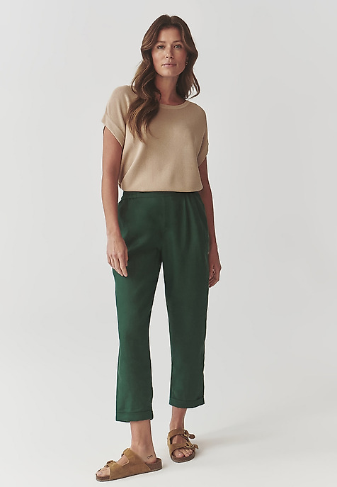 LADIES’ BREATHABLE LINEN TROUSERS WITH ROLLED-UP CUFFS  - MIRIA 1 GREEN 2