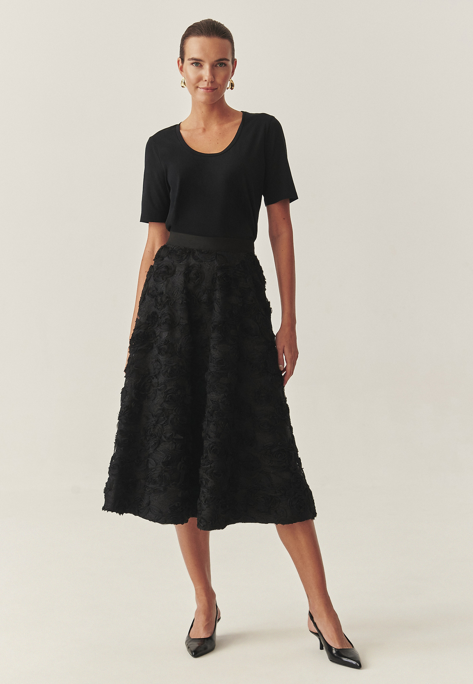 FLARED SKIRT WITH FLORAL DESIGNS - DIANAKA 2 FLARED SKIRT WITH FLORAL DESIGNS - DIANAKA 2 BLACK 118887