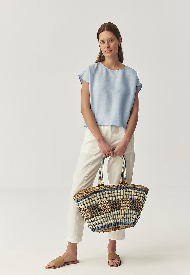 SLEEVELESS LINEN BLOUSE - KRIKO 1 SLEEVELESS LINEN BLOUSE - KRIKO 1 NIEBIESKI 1
