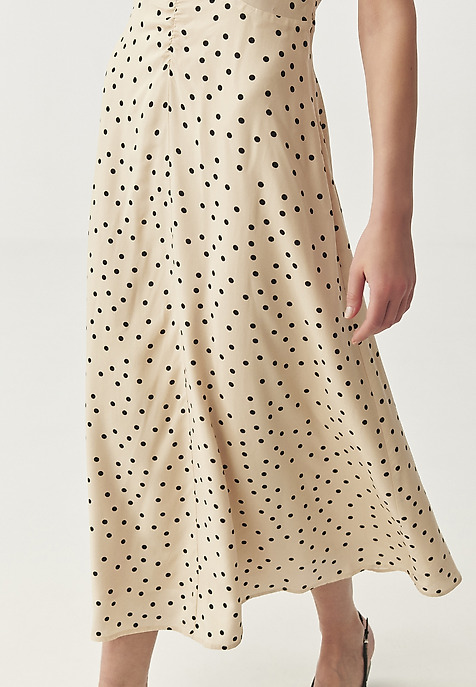 VISCOSE POLKA DOT MIDI DRESS - CASI BEIGE 2